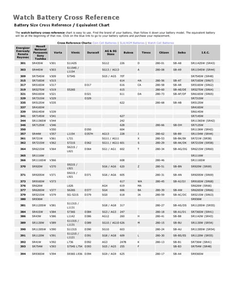 sr44 battery equivalent chart.